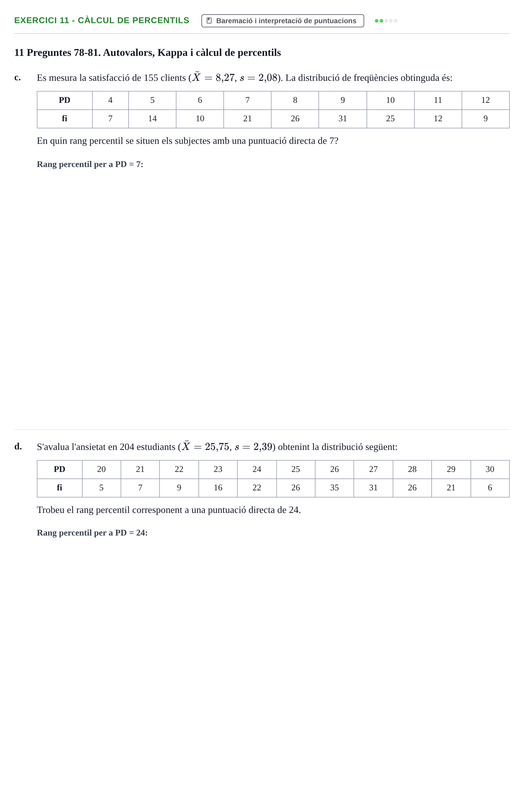 Enunciado: Ejercicio 11 - Càlcul de percentils · Psicometría UB Exemples