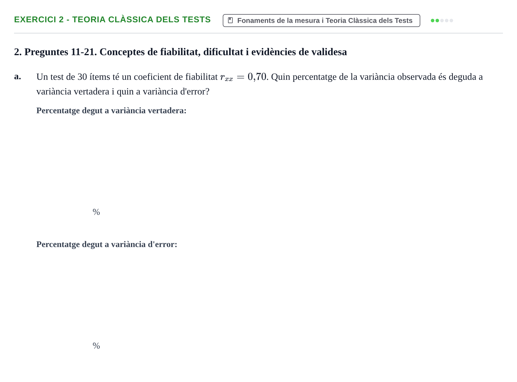 Enunciado: Ejercicio 2 - Teoria Clàssica dels Tests · Psicometría UB Exemples