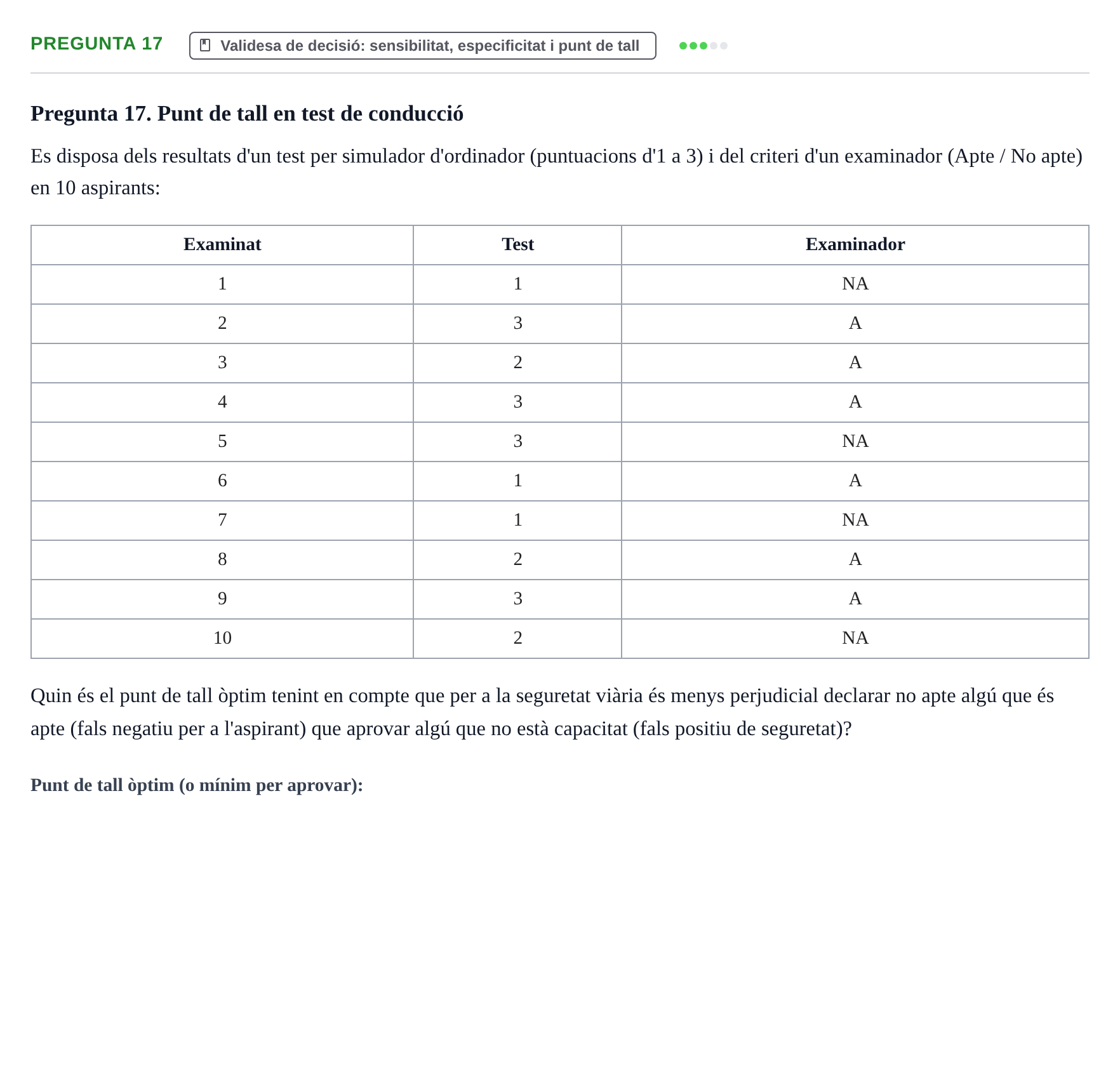 Enunciado: Pregunta 17 · Psicometría UB Recull de preguntes d'examen resoltes de Psicometria