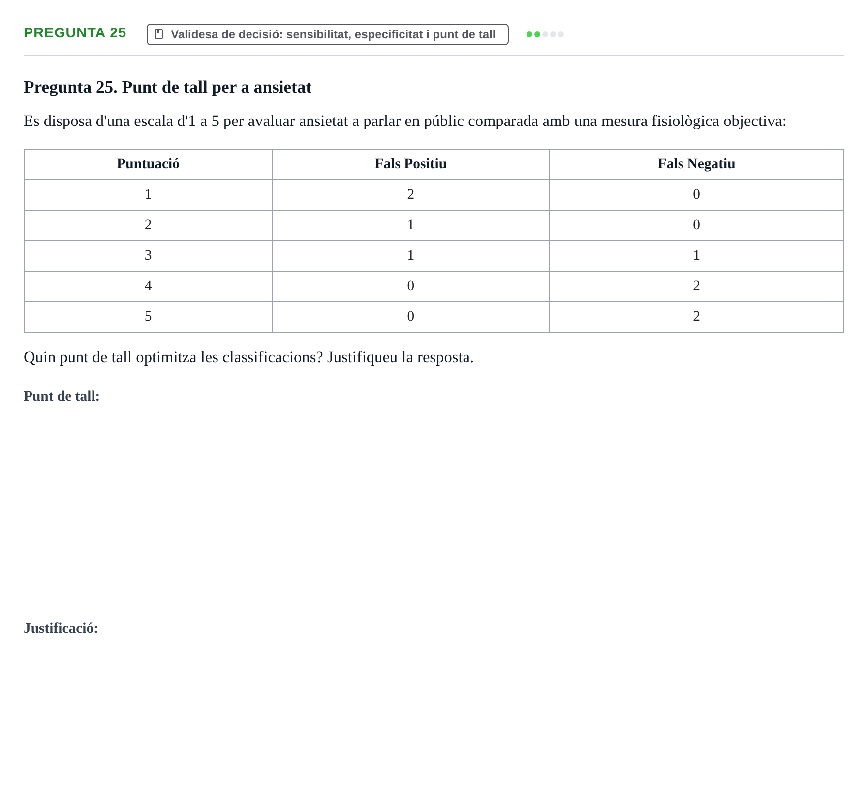 Enunciado: Pregunta 25 · Psicometría UB Recull de preguntes d'examen resoltes de Psicometria
