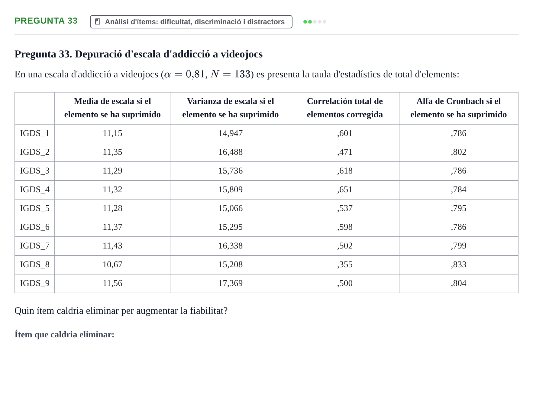 Enunciado: Pregunta 33 · Psicometría UB Recull de preguntes d'examen resoltes de Psicometria