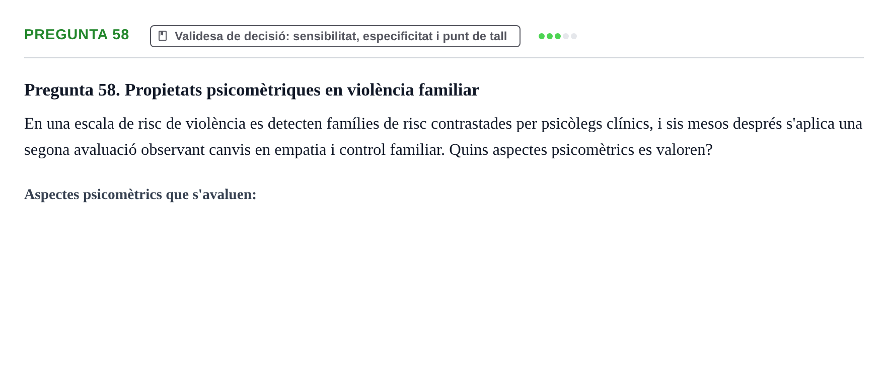 Enunciado: Pregunta 58 · Psicometría UB Recull de preguntes d'examen resoltes de Psicometria