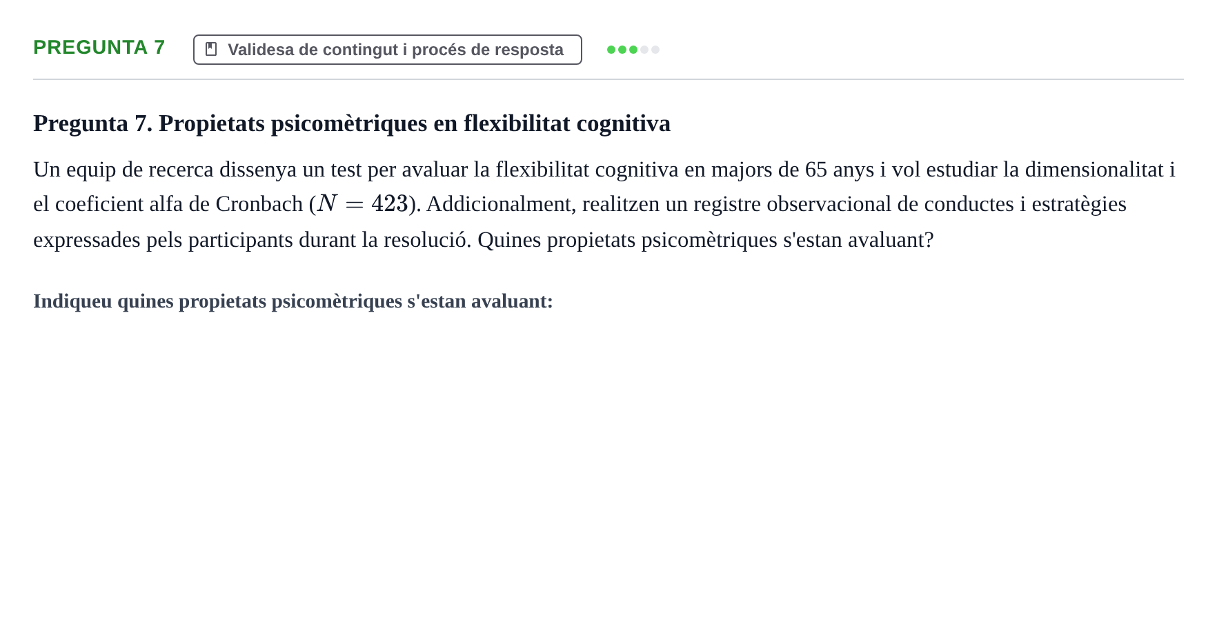 Enunciado: Pregunta 7 · Psicometría UB Recull de preguntes d'examen resoltes de Psicometria