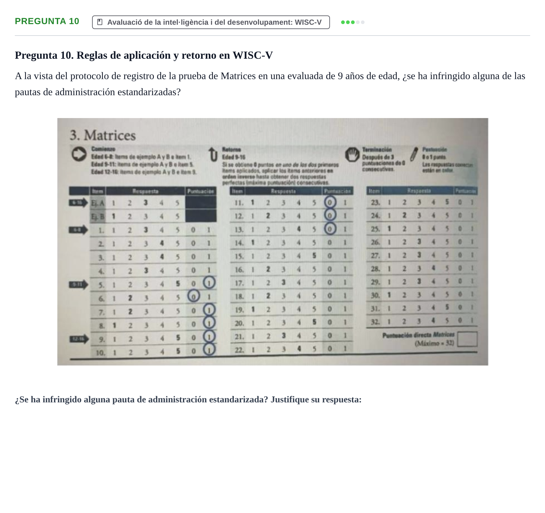 Enunciado: Pregunta 10 · Avaluació Psicològica UB Examen de Evaluación Psicológica
