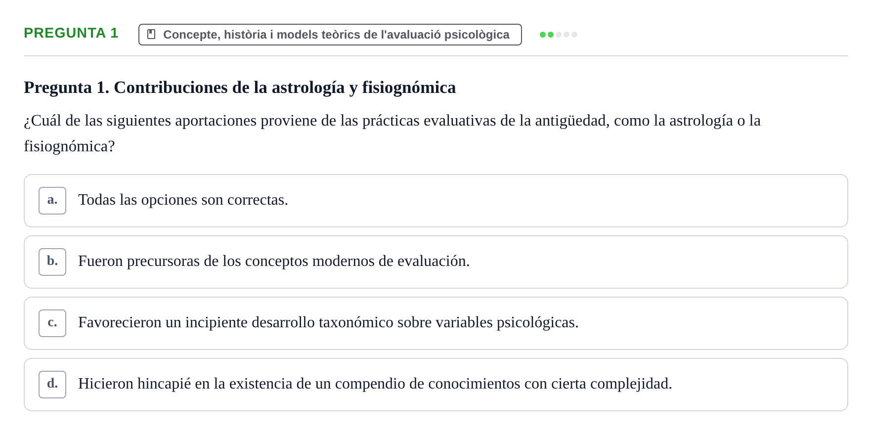 Enunciado: Pregunta 1 · Avaluació Psicològica UB Examen de Evaluación Psicológica