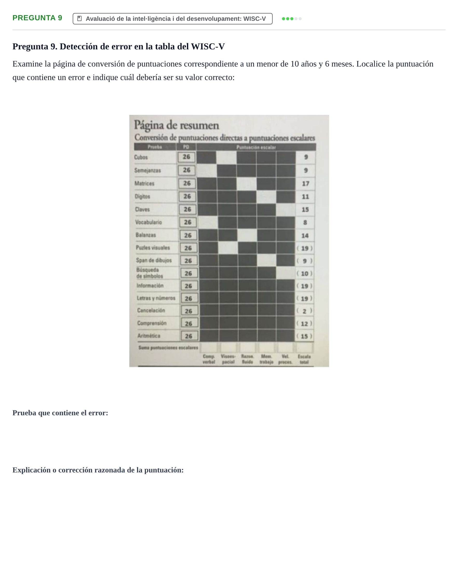 Enunciado: Pregunta 9 · Avaluació Psicològica UB Examen de Evaluación Psicológica