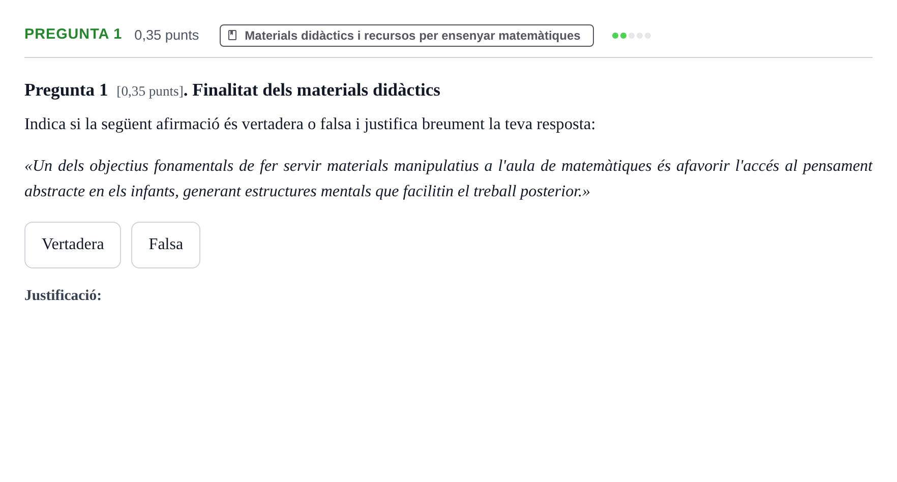 Enunciado: Pregunta 1 · Didactica de les Matematiques UB Examen de Didàctica de les Matemàtiques a l'Educació Infantil