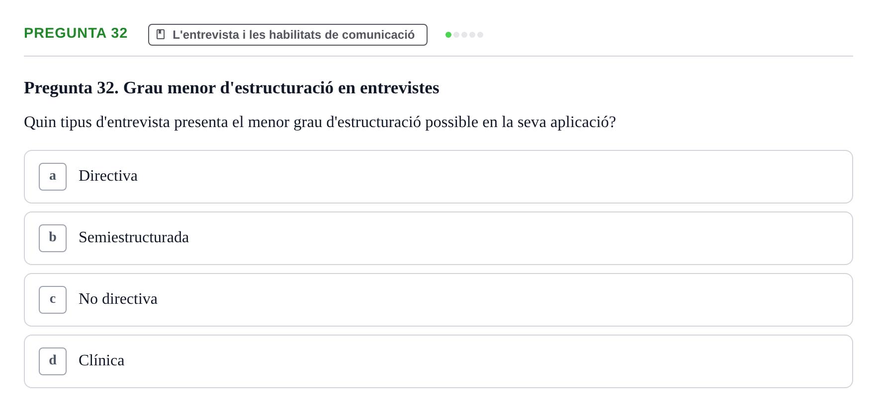 Enunciado: Pregunta 32 · Avaluació Psicològica UB Examen Parcial: Avaluació Psicològica (1r Parcial)