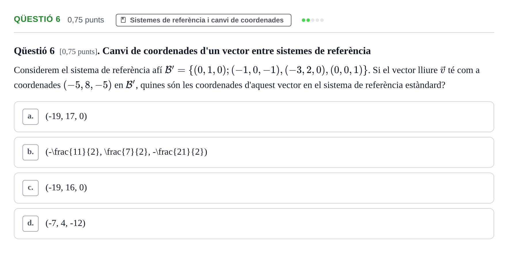 Enunciado: Ejercicio Qüestió 6 · Álgebra UDG 2023