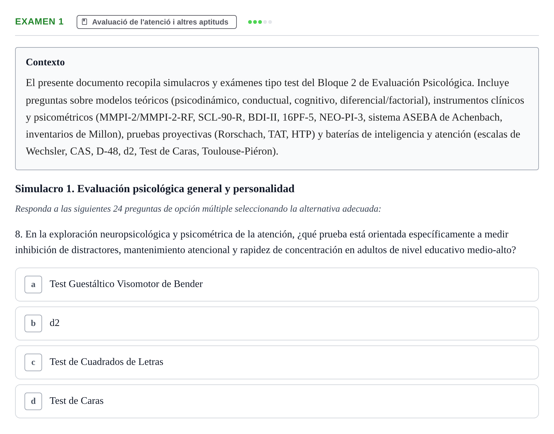Enunciado: Ejercicio Examen 1 - Avaluació de l'atenció · Avaluació Psicològica UB Recopilación de exámenes y simulacros: Bloque 2