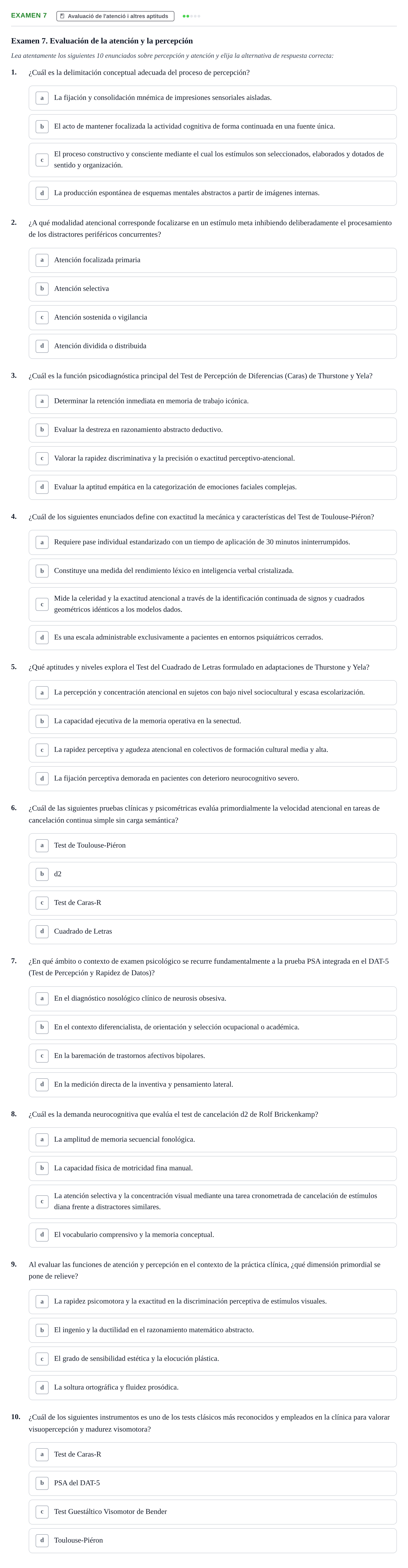 Enunciado: Ejercicio Examen 7 · Avaluació Psicològica UB Recopilación de exámenes y simulacros: Bloque 2