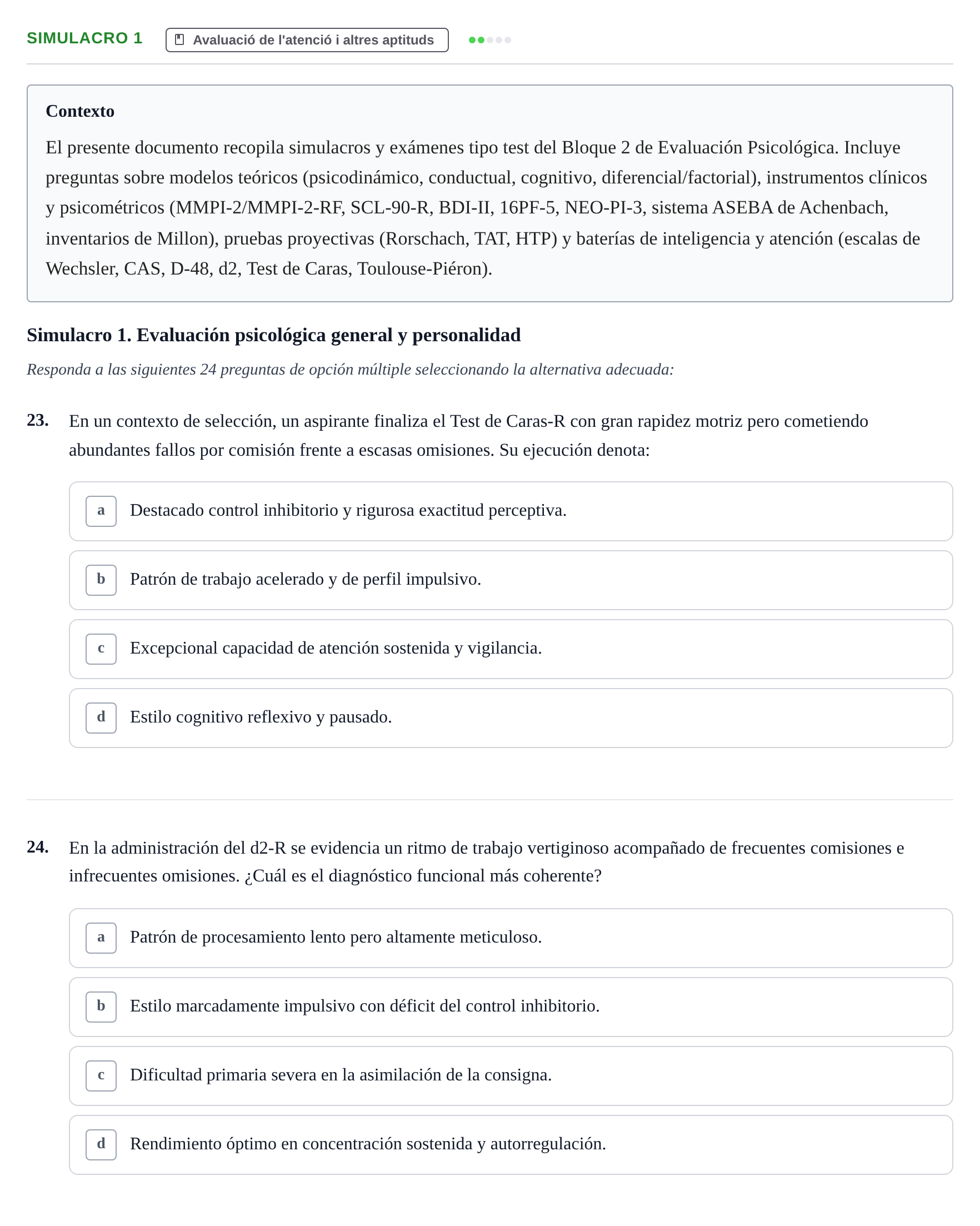 Enunciado: Ejercicio Simulacro 1 - Avaluació de l'atenció · Avaluació Psicològica UB Recopilación de exámenes y simulacros: Bloque 2
