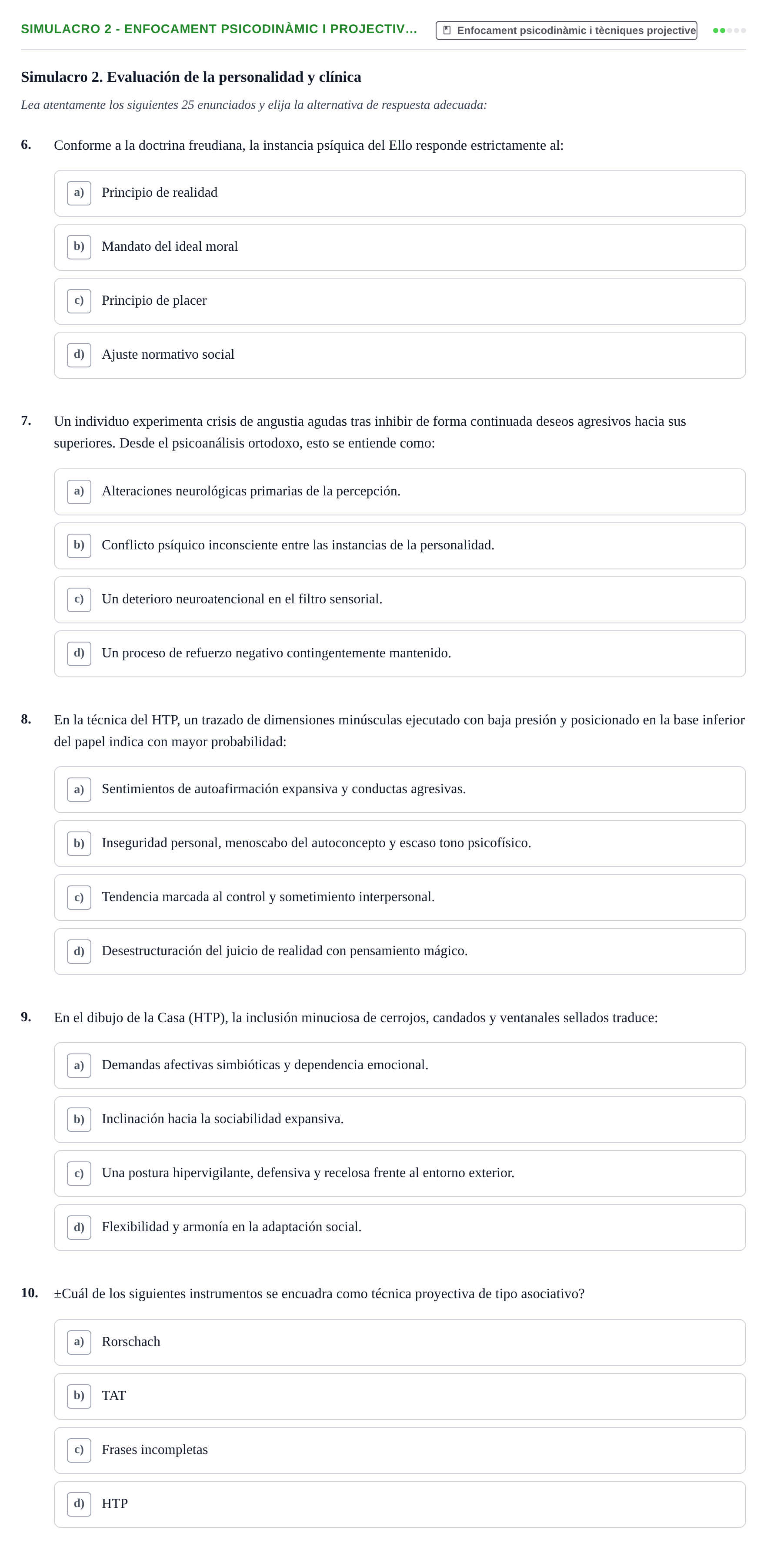 Enunciado: Ejercicio Simulacro 2 - Enfocament psicodinàmic i projectiv… · Avaluació Psicològica UB Recopilación de exámenes y simulacros: Bloque 2