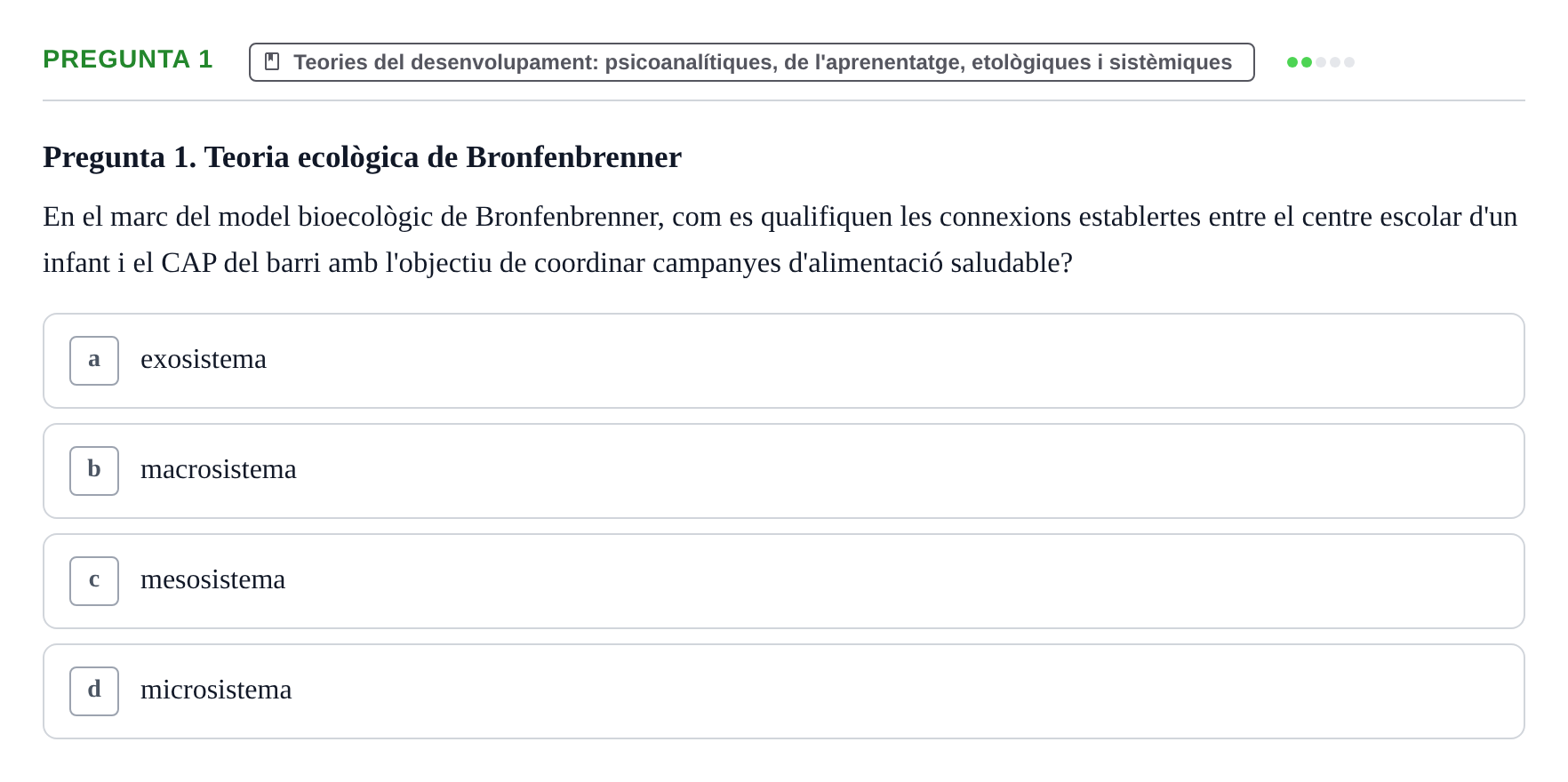 Enunciado: Pregunta 1 · Desenvolupament en la Infancia UB Exemples