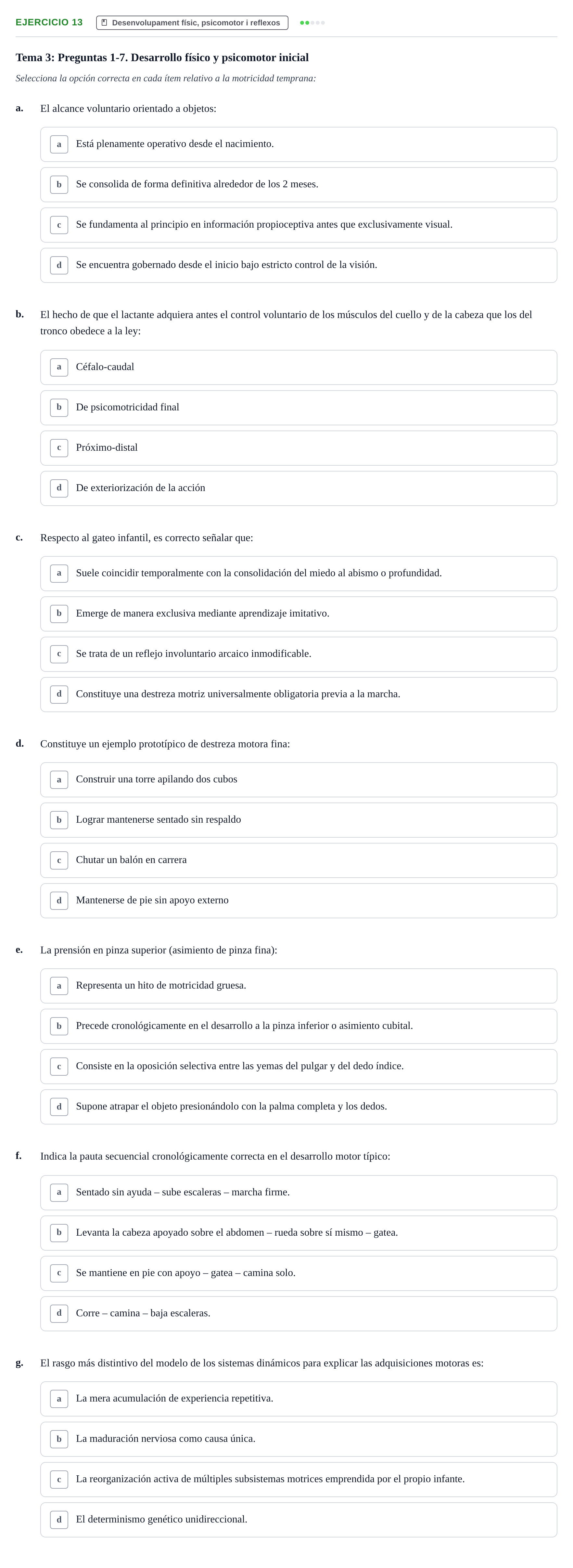 Enunciado: Problema 13 · Desenvolupament en la Infancia UB Batería de preguntas de examen por temas (Parte 1)
