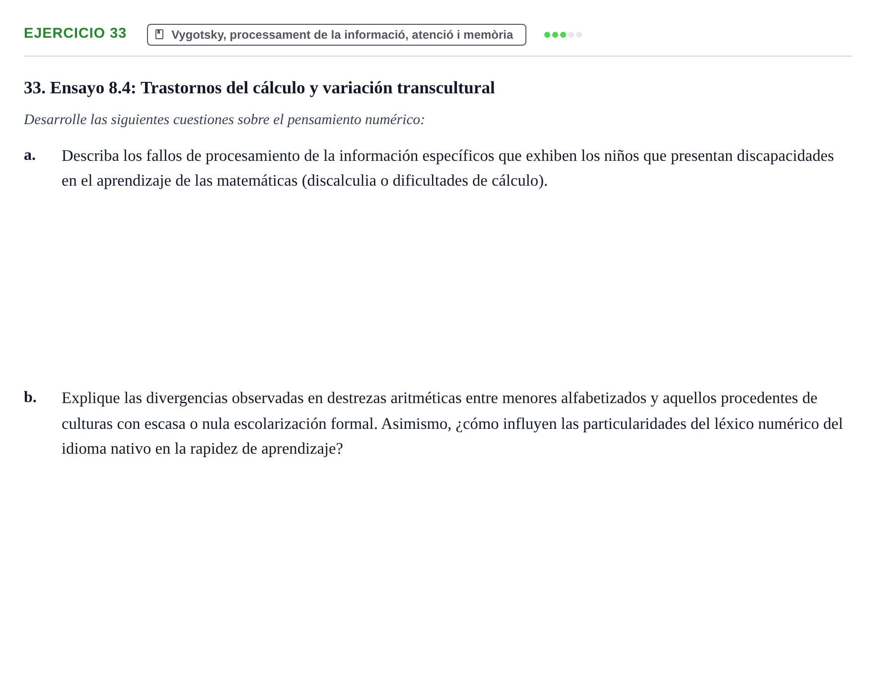 Enunciado: Problema 33 · Desenvolupament en la Infancia UB Batería de preguntas de examen por temas (Parte 1)