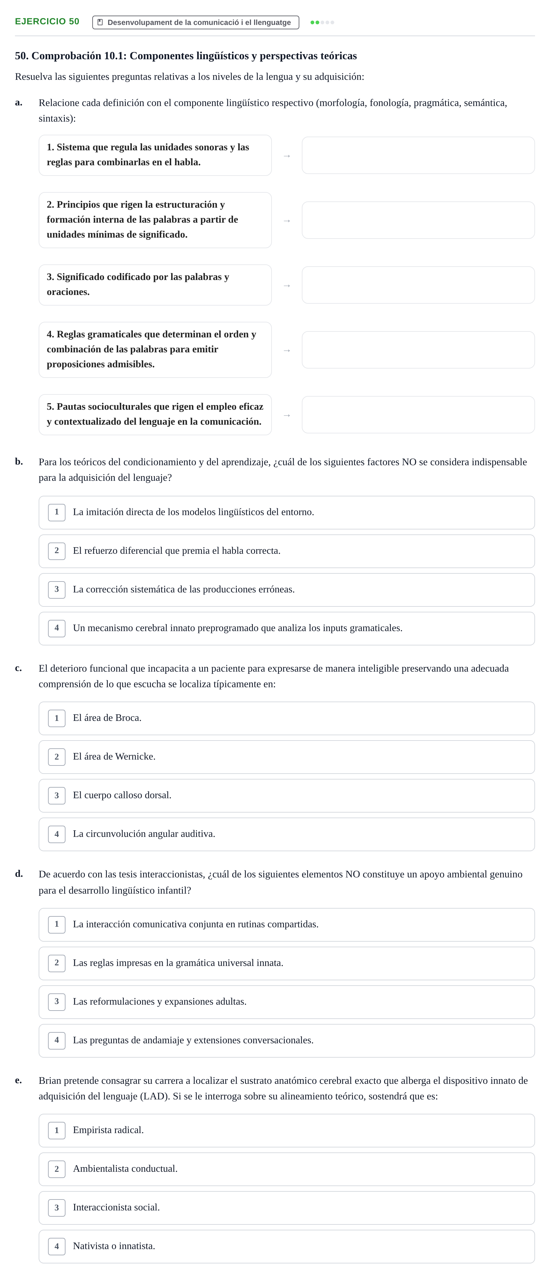 Enunciado: Problema 50 · Desenvolupament en la Infancia UB Batería de preguntas de examen por temas (Parte 1)