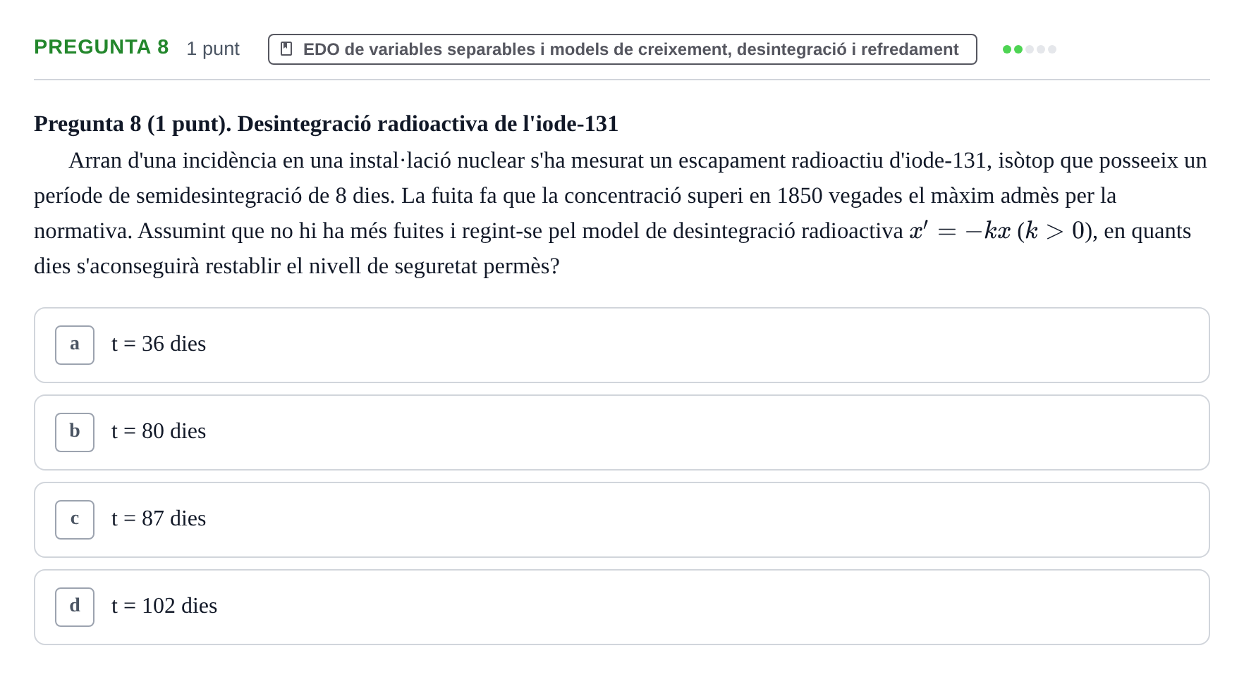 Enunciado: Pregunta 8 · Matemáticas UDG 2016