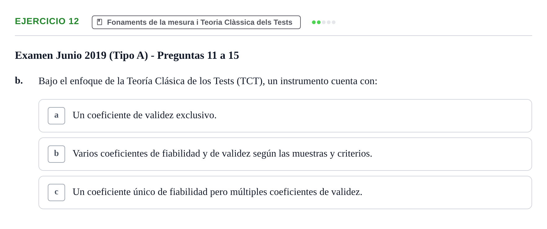 Enunciado: Ejercicio 12 - Fonaments de la mesura i Teoria Clàssica del… · Psicometría UB 2022