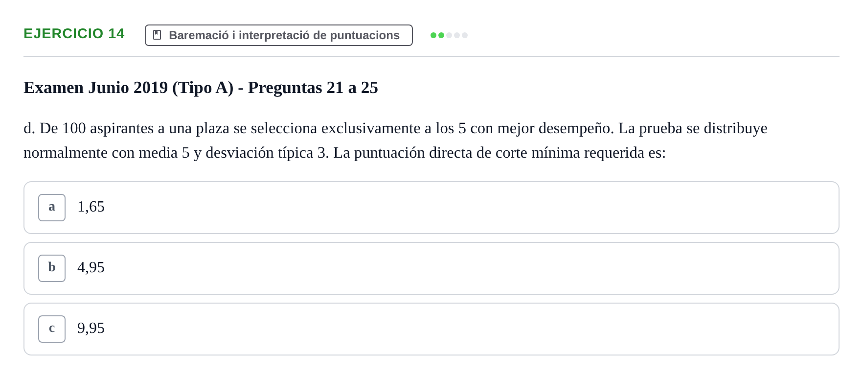 Enunciado: Ejercicio 14 - Baremació i interpretació de puntuacions · Psicometría UB 2022