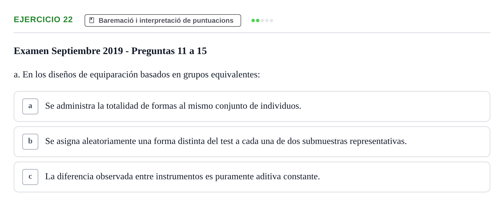 Enunciado: Ejercicio 22 - Baremació i interpretació de puntuacions · Psicometría UB 2022