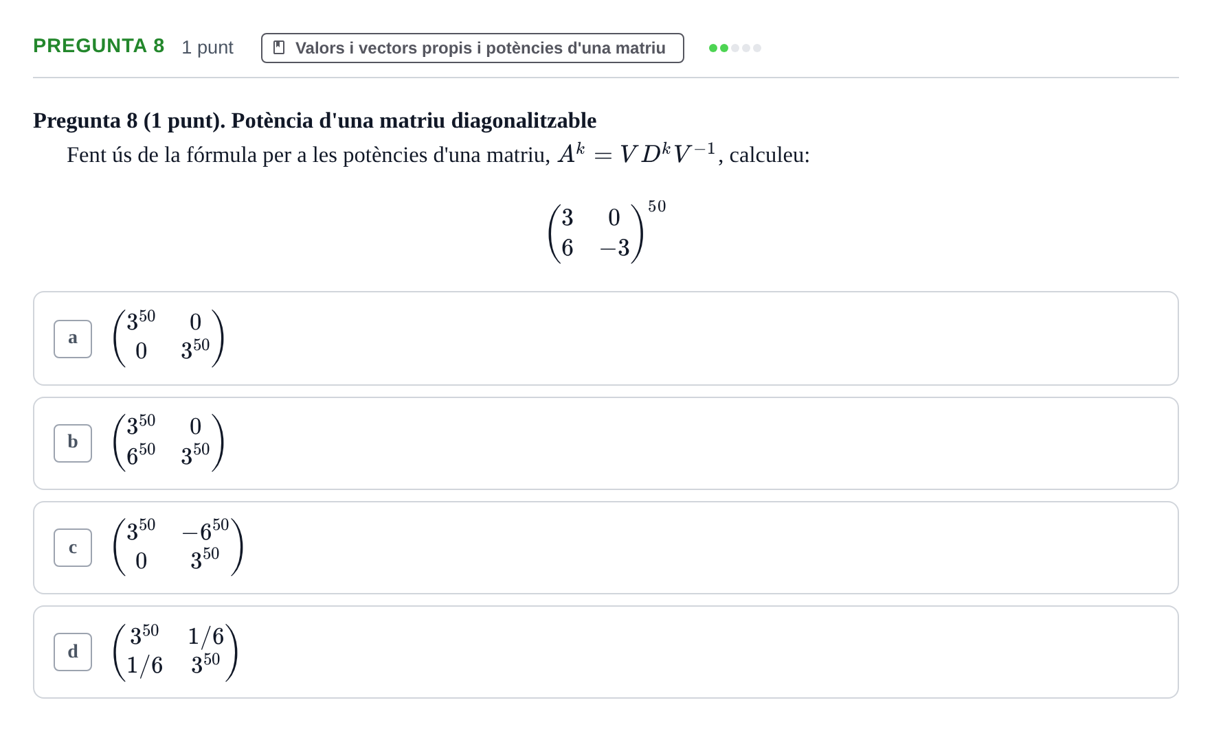 Enunciado: Pregunta 8 · Matemáticas UDG 2016