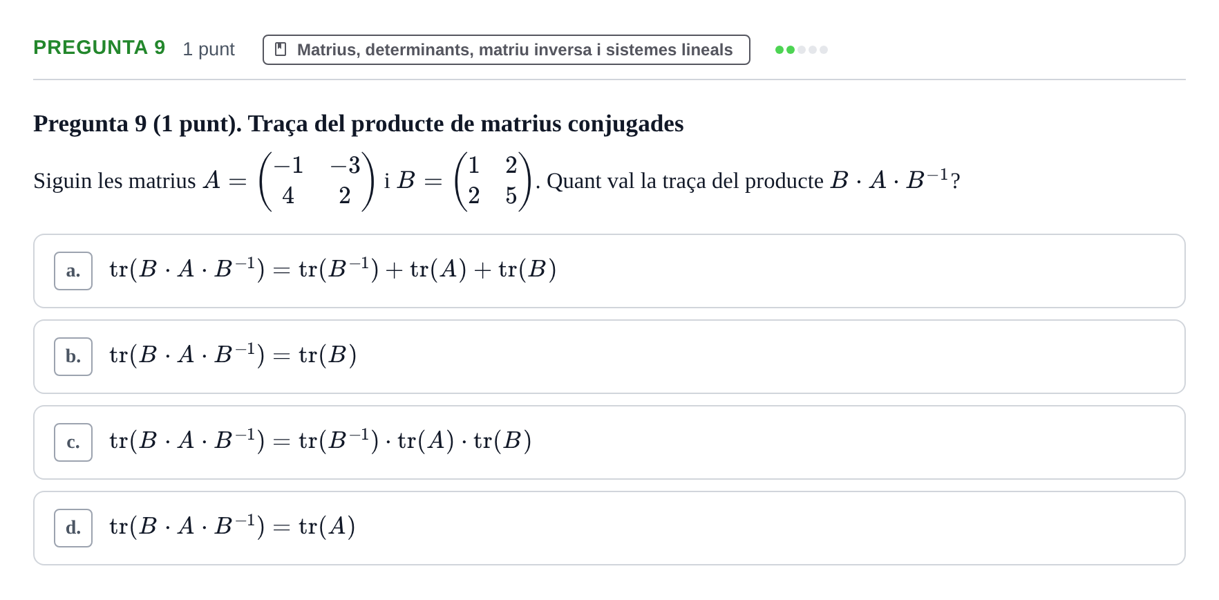 Enunciado: Pregunta 9 · Matemáticas UDG 2016