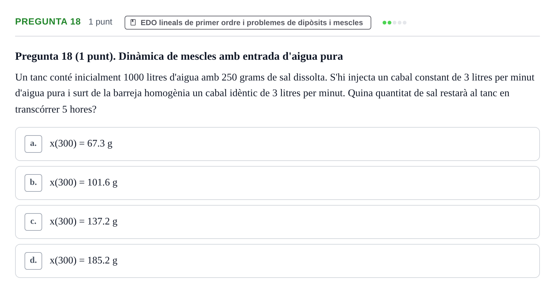 Enunciado: Pregunta 18 · Matemáticas UDG Juny 2016