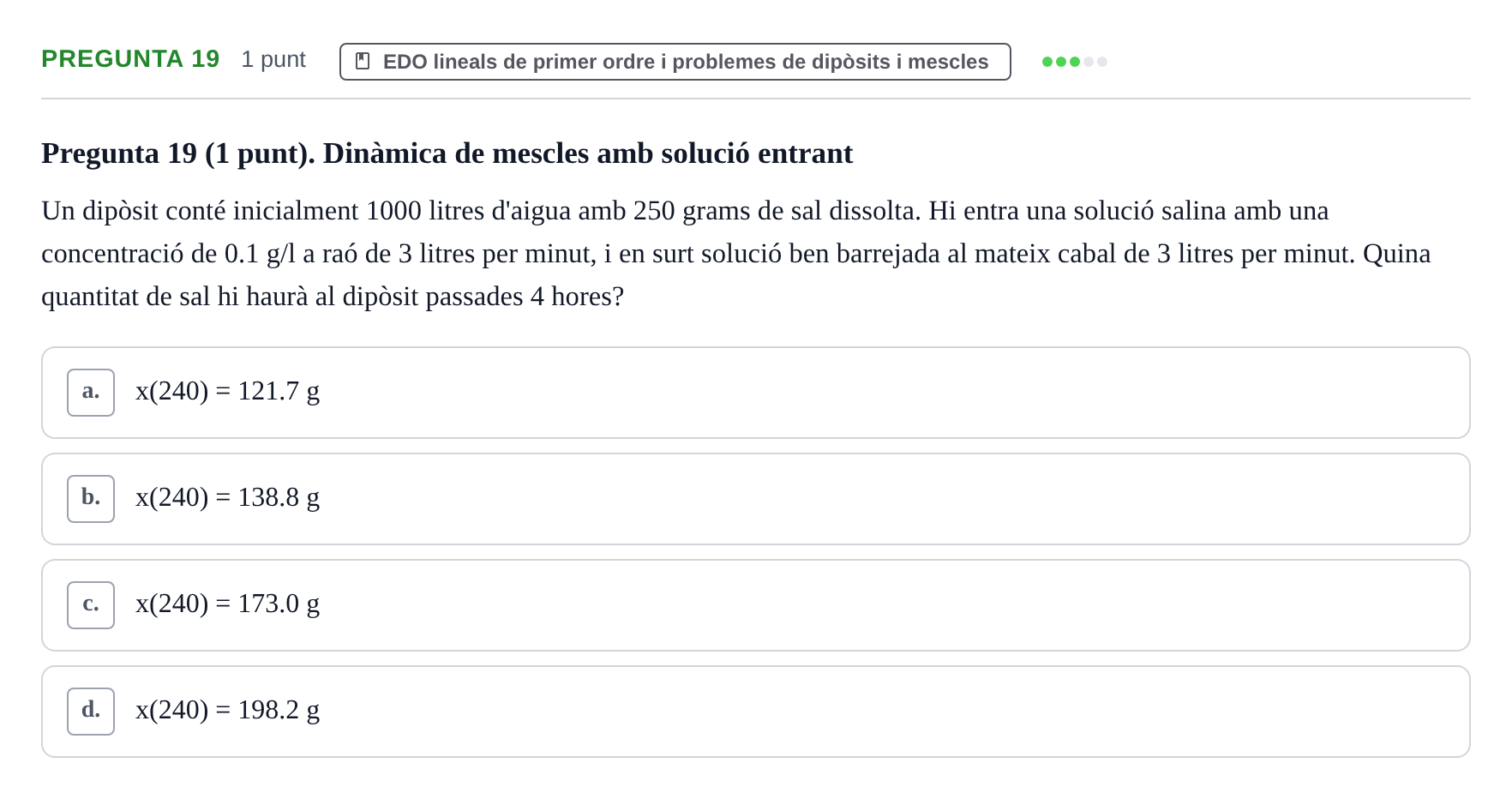 Enunciado: Pregunta 19 · Matemáticas UDG Juny 2016