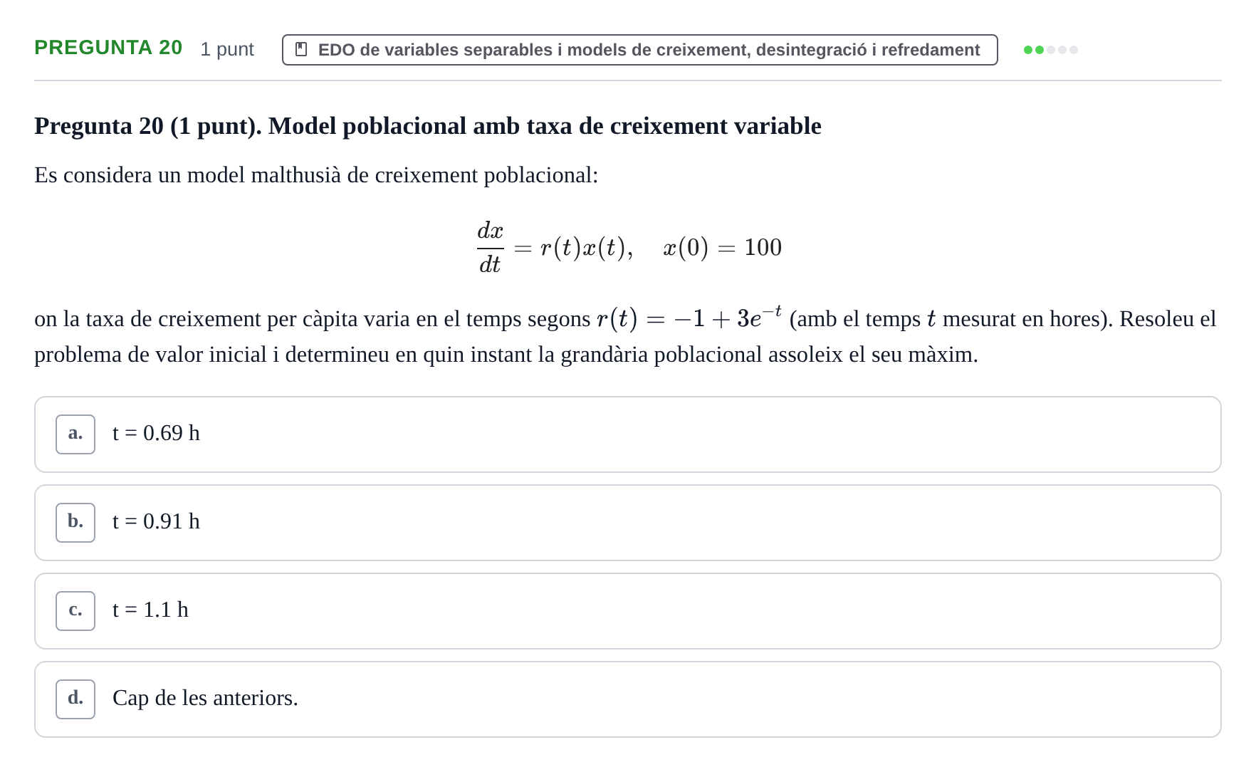Enunciado: Pregunta 20 · Matemáticas UDG Juny 2016
