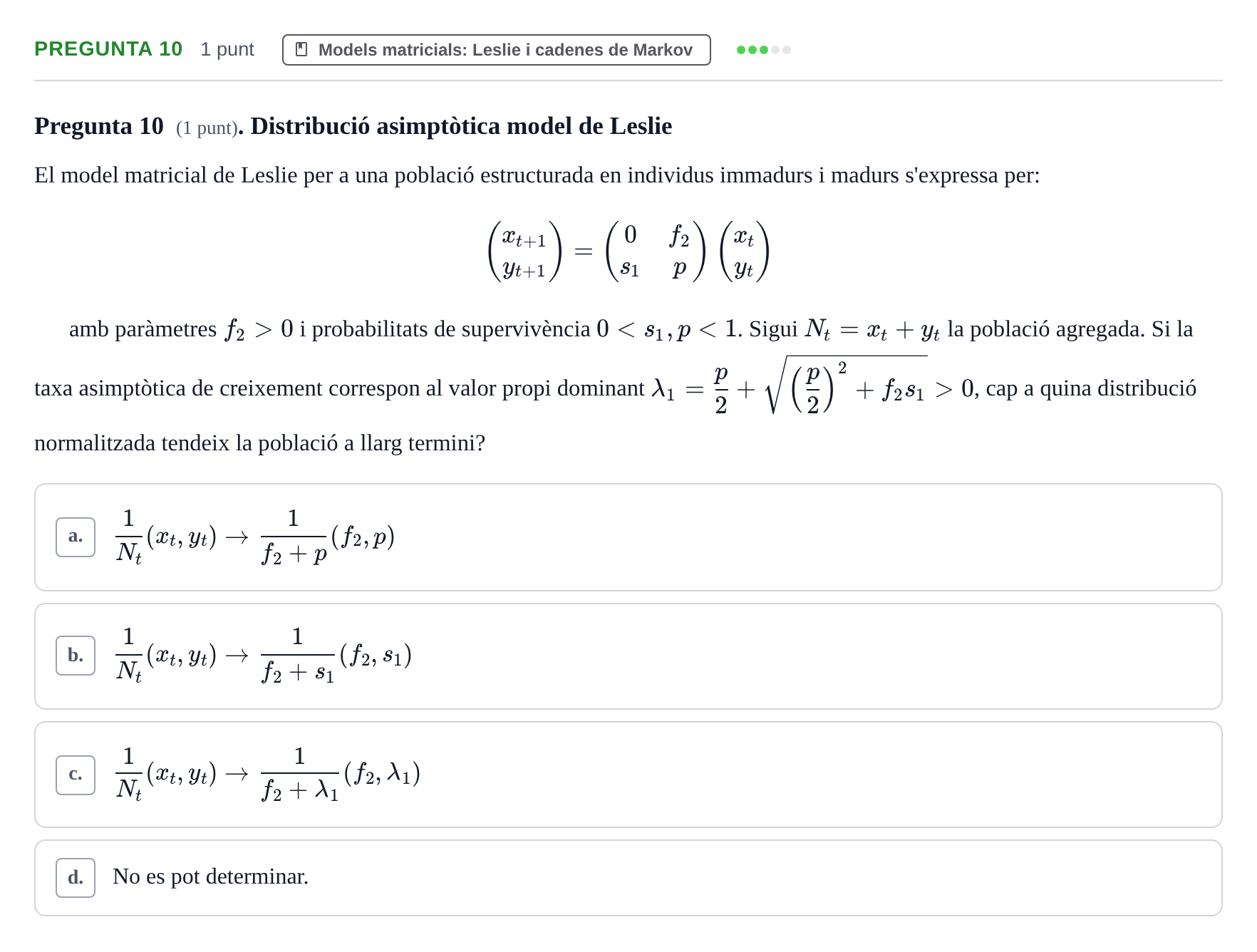 Enunciado: Pregunta 10 · Matemáticas UDG Juny 2017