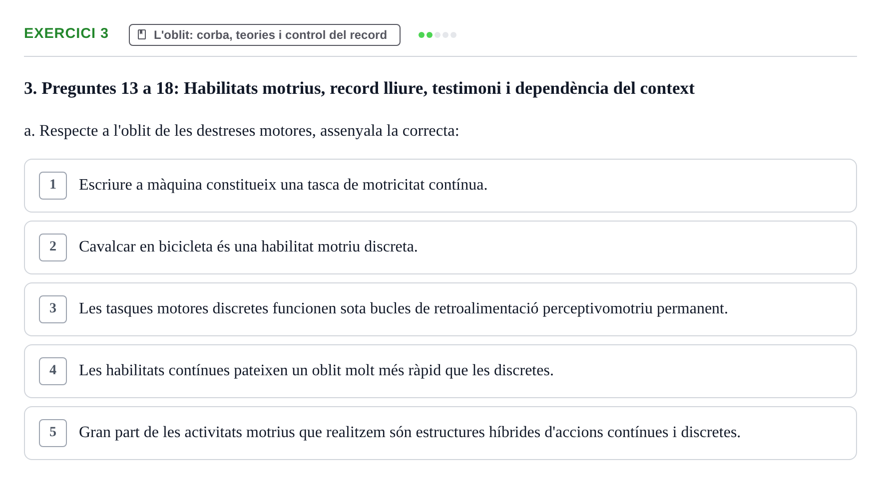 Enunciado: Ejercicio 3 - L'oblit: corba, teories i control del record · Memoria I Representació UB Examen Parcial 1: Memòria i Representació