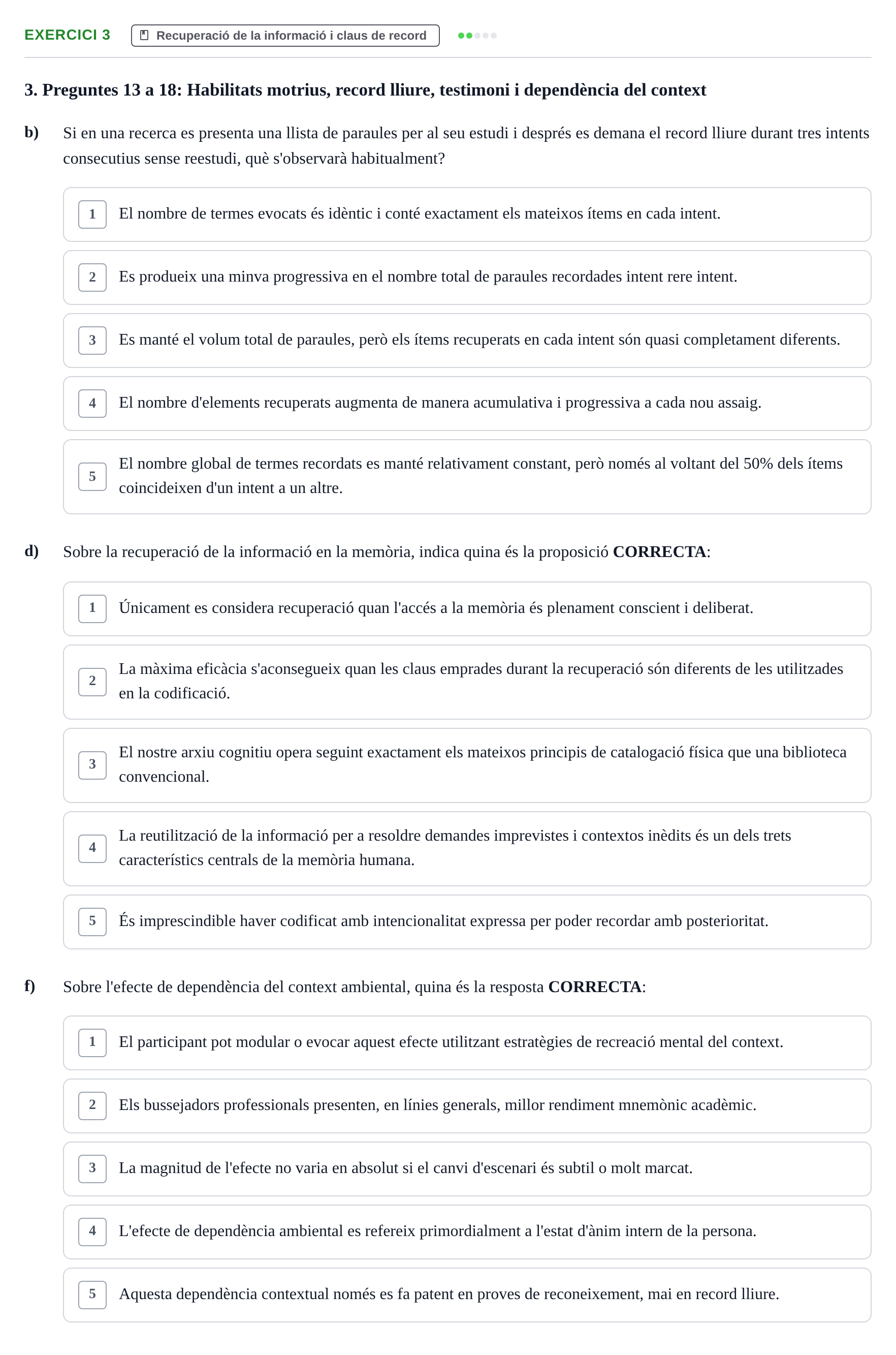 Enunciado: Ejercicio 3 - Recuperació de la informació i claus de record · Memoria I Representació UB Examen Parcial 1: Memòria i Representació