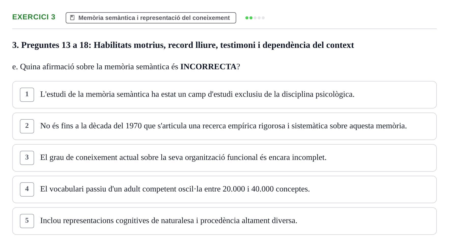 Enunciado: Ejercicio 3 - Memòria semàntica i representació del coneixe… · Memoria I Representació UB Examen Parcial 1: Memòria i Representació