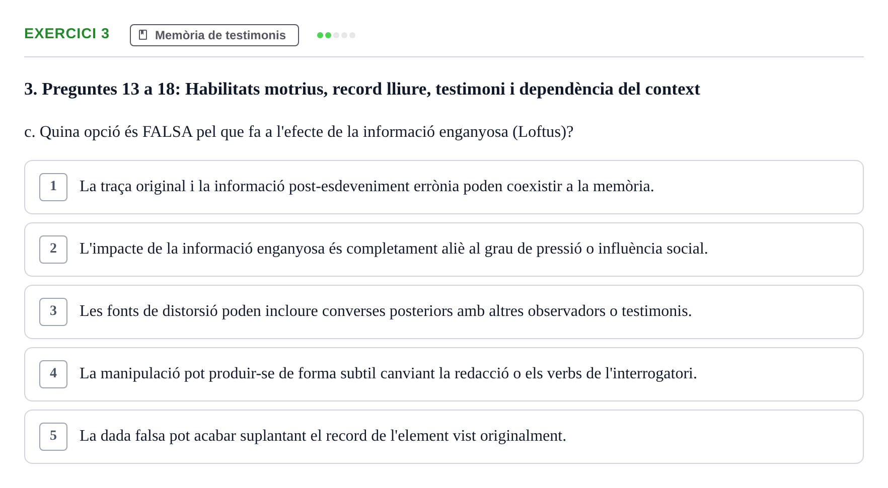Enunciado: Ejercicio 3 - Memòria de testimonis · Memoria I Representació UB Examen Parcial 1: Memòria i Representació