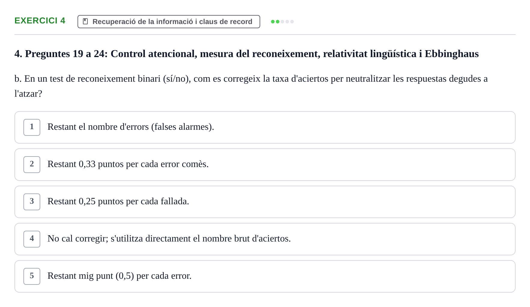 Enunciado: Ejercicio 4 - Recuperació de la informació i claus de record · Memoria I Representació UB Examen Parcial 1: Memòria i Representació