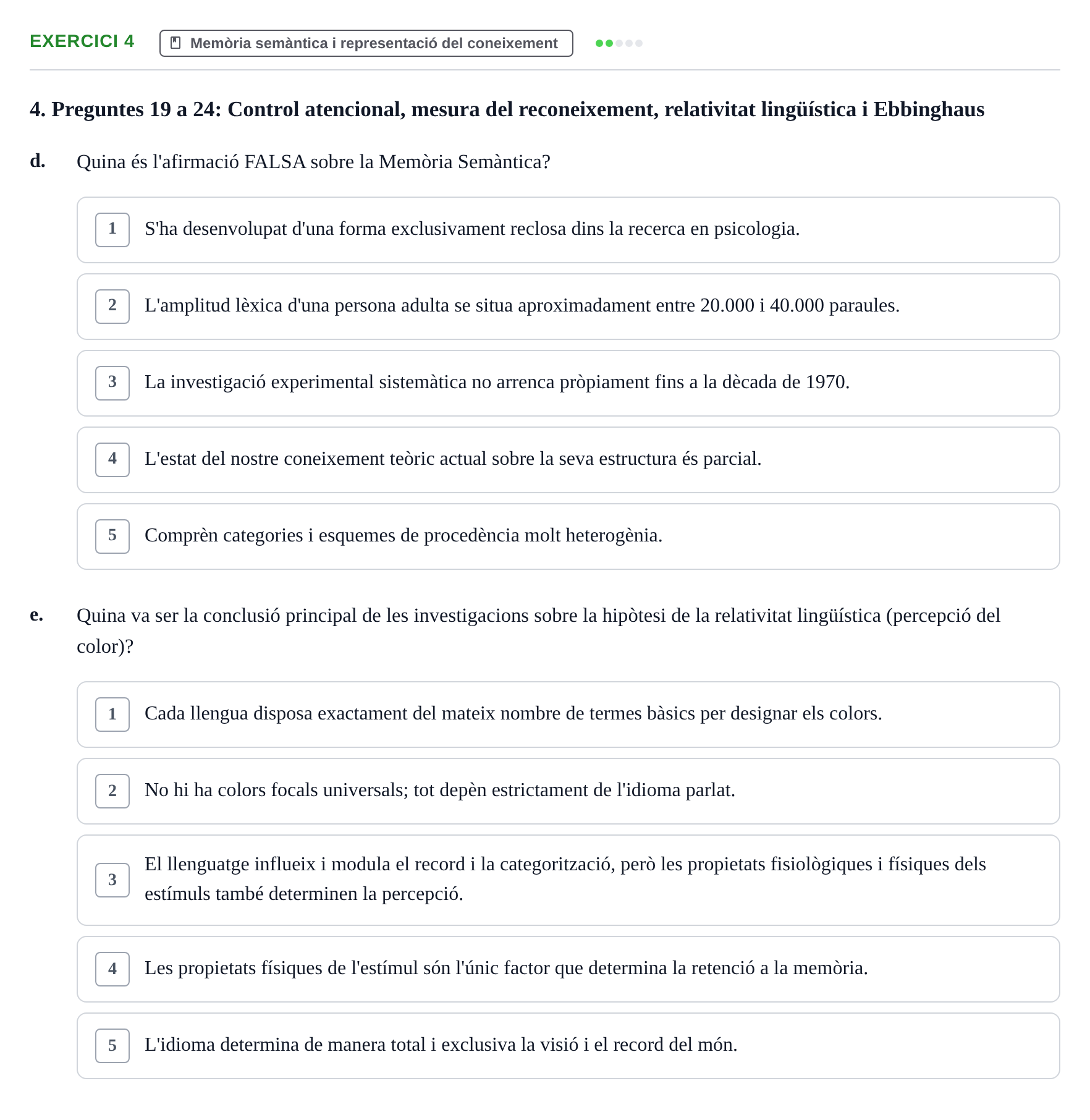 Enunciado: Ejercicio 4 - Memòria semàntica i representació del coneixe… · Memoria I Representació UB Examen Parcial 1: Memòria i Representació