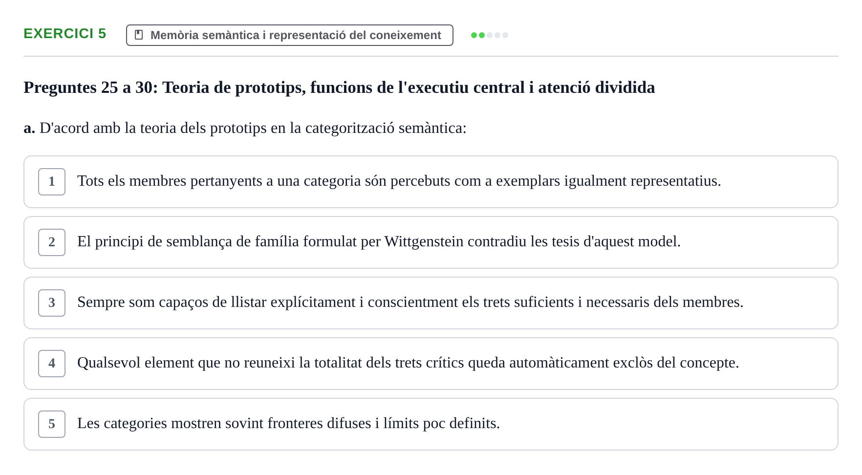 Enunciado: Ejercicio 5 - Memòria semàntica i representació del coneixe… · Memoria I Representació UB Examen Parcial 1: Memòria i Representació