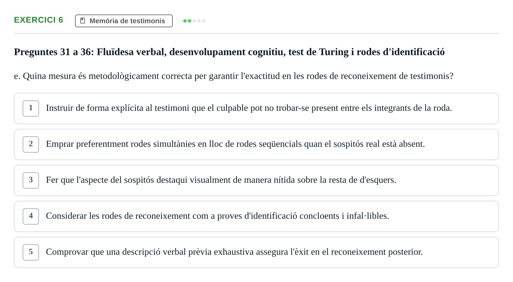 Enunciado: Ejercicio 6 - Memòria de testimonis · Memoria I Representació UB Examen Parcial 1: Memòria i Representació