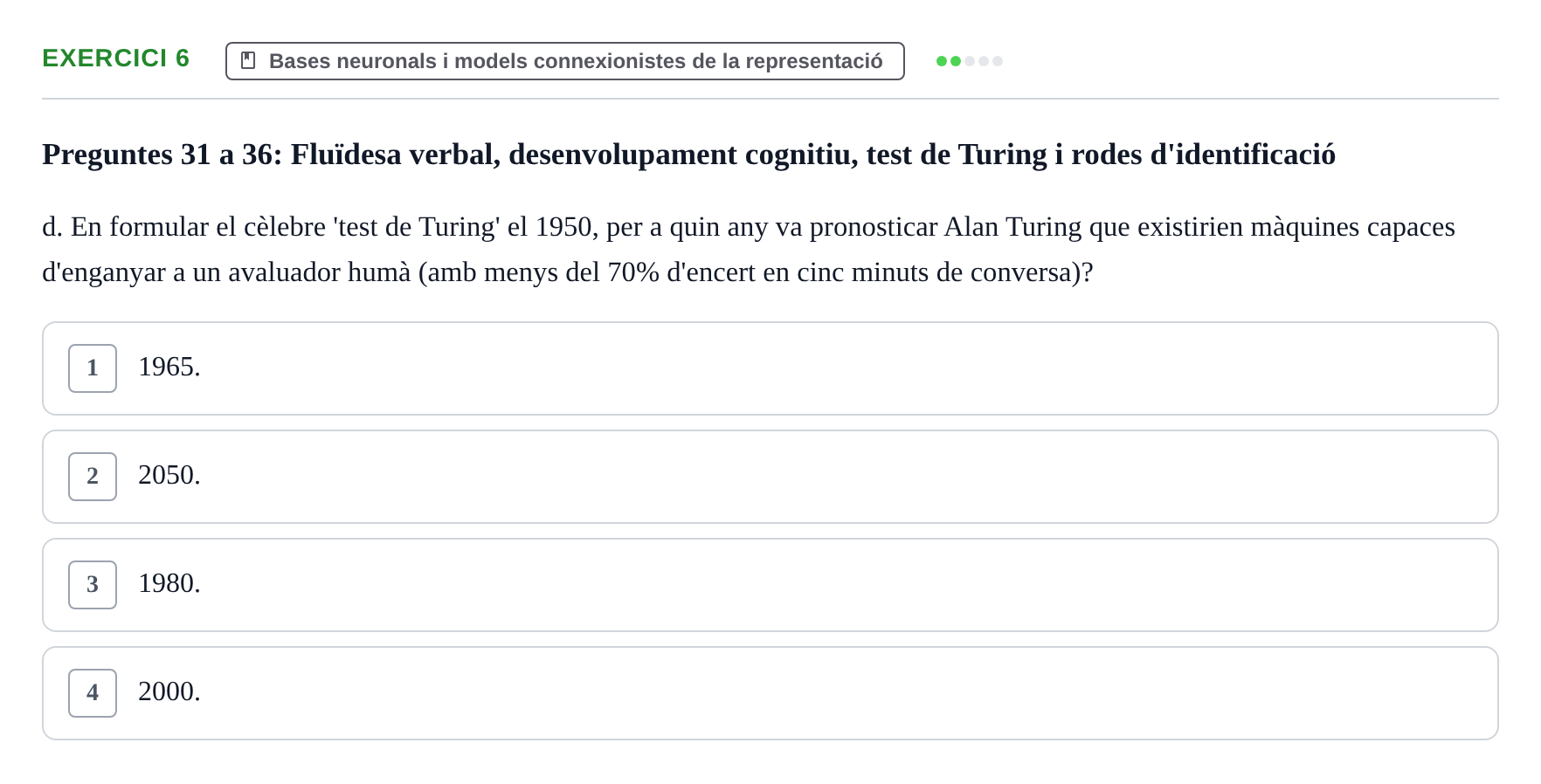 Enunciado: Ejercicio 6 - Bases neuronals i models connexionistes de la… · Memoria I Representació UB Examen Parcial 1: Memòria i Representació