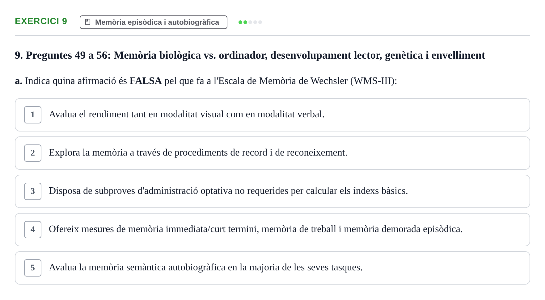 Enunciado: Ejercicio 9 - Memòria episòdica i autobiogràfica · Memoria I Representació UB Examen Parcial 1: Memòria i Representació