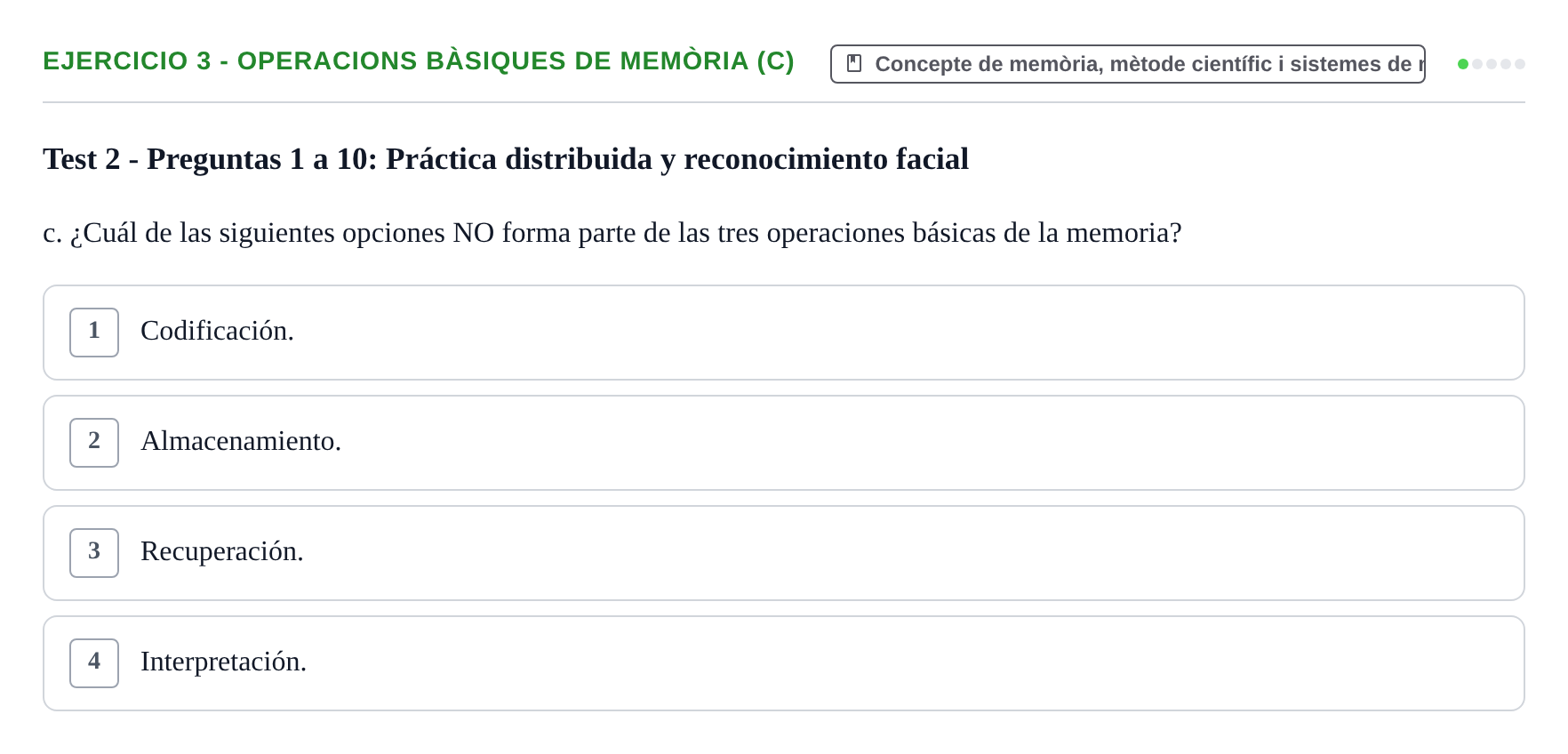 Enunciado: Ejercicio 3 - Operacions bàsiques de memòria (c) · Memoria I Representació UB Batería de Tests Parcial 3: Lecturas de Memoria y Representación