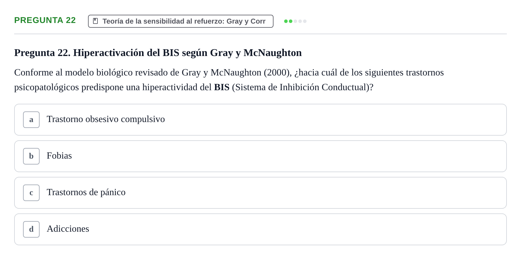 Enunciado: Pregunta 22 · Psicologia de la Personalitat UB Examen Primer Parcial. Psicología de la Personalidad
