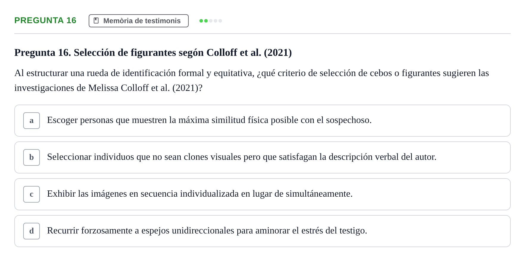 Enunciado: Pregunta 16 · Memoria I Representació UB 2008