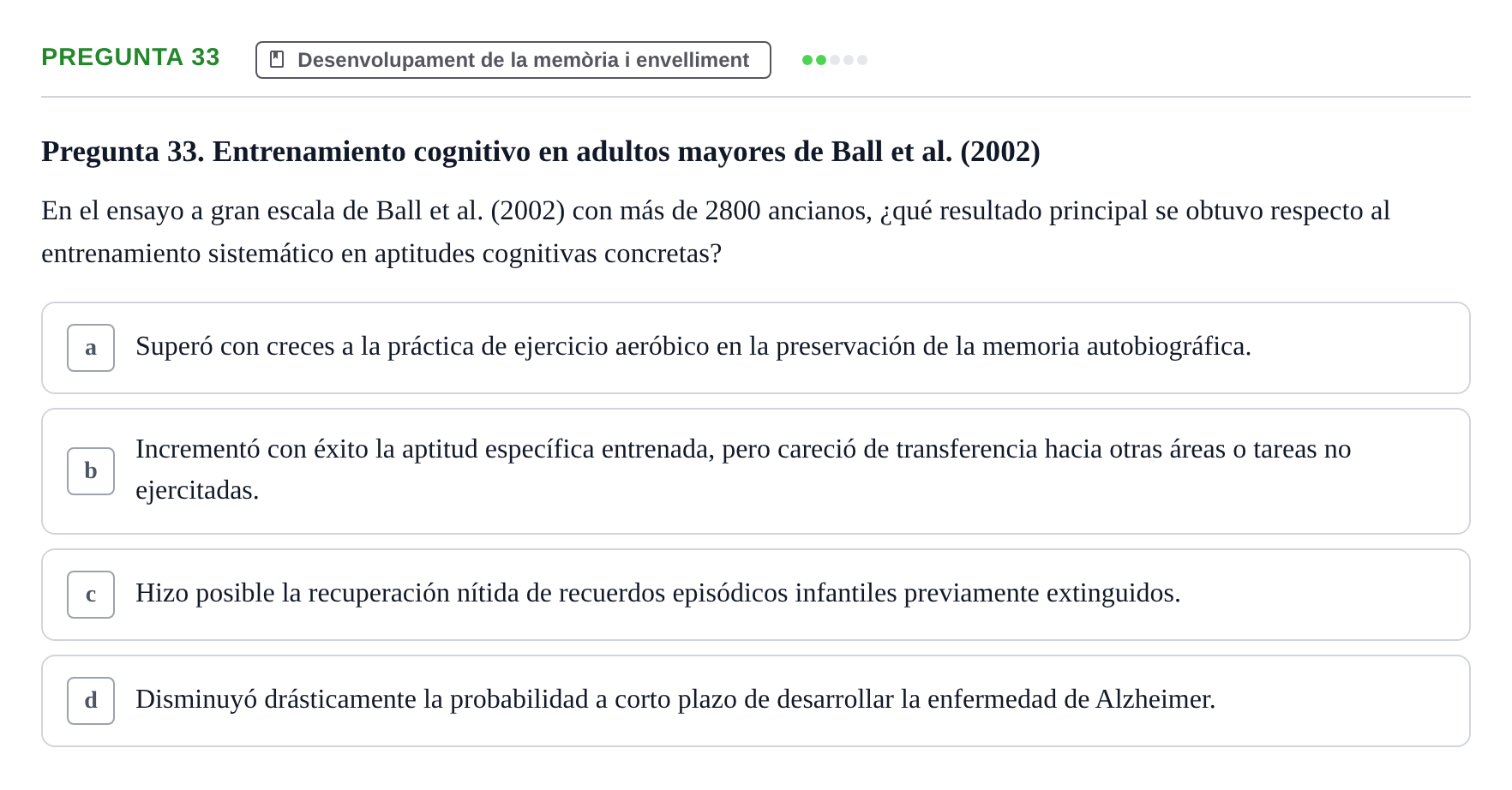Enunciado: Pregunta 33 · Memoria I Representació UB 2008