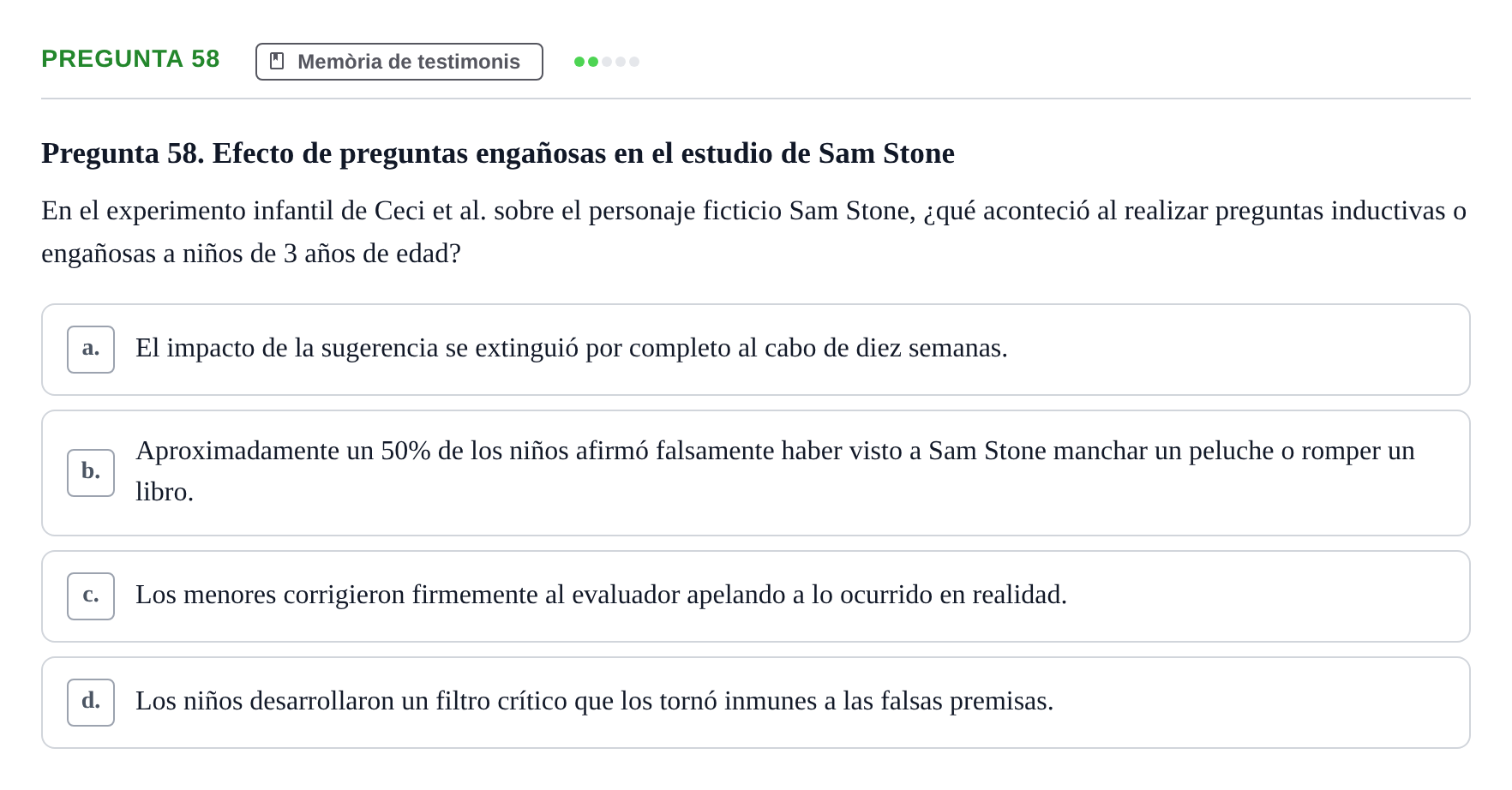 Enunciado: Pregunta 58 · Memoria I Representació UB 2008