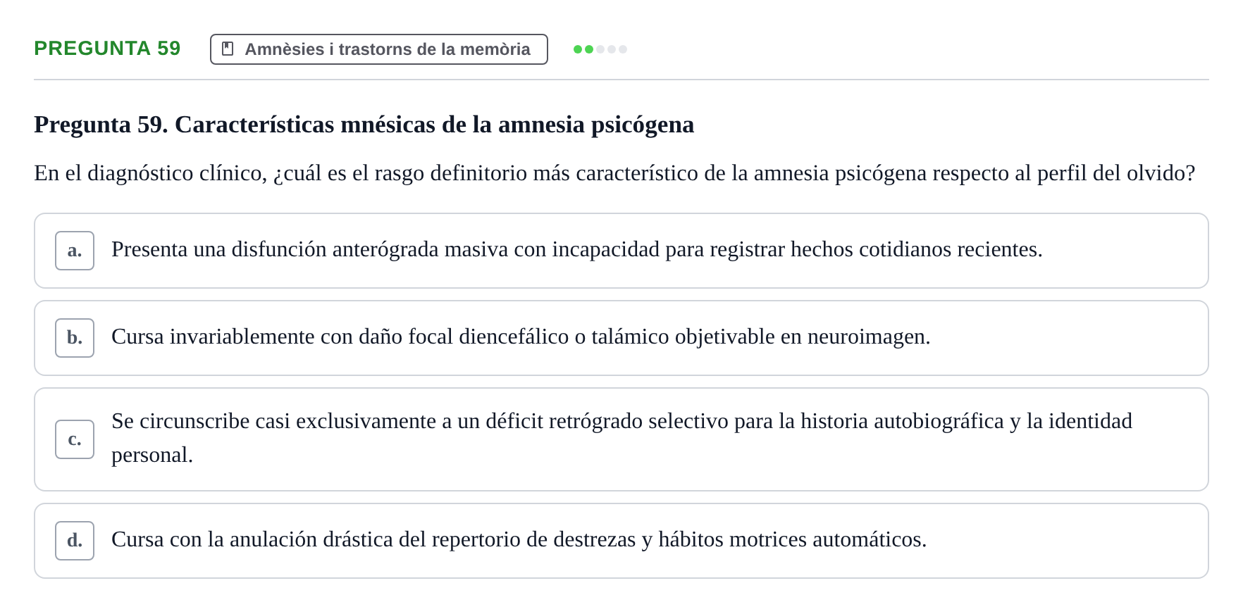 Enunciado: Pregunta 59 · Memoria I Representació UB 2008