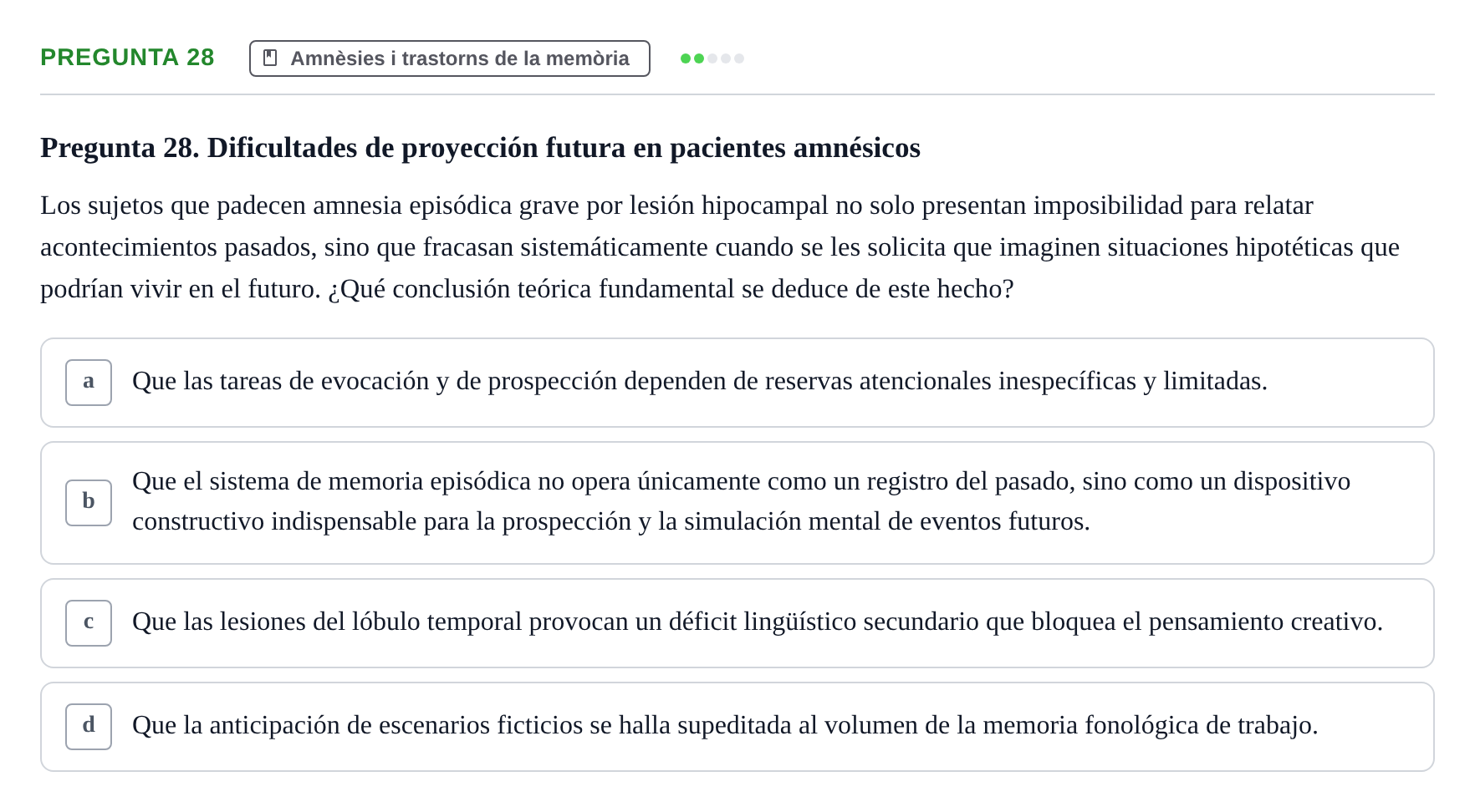 Enunciado: Pregunta 28 · Memoria I Representació UB 2008