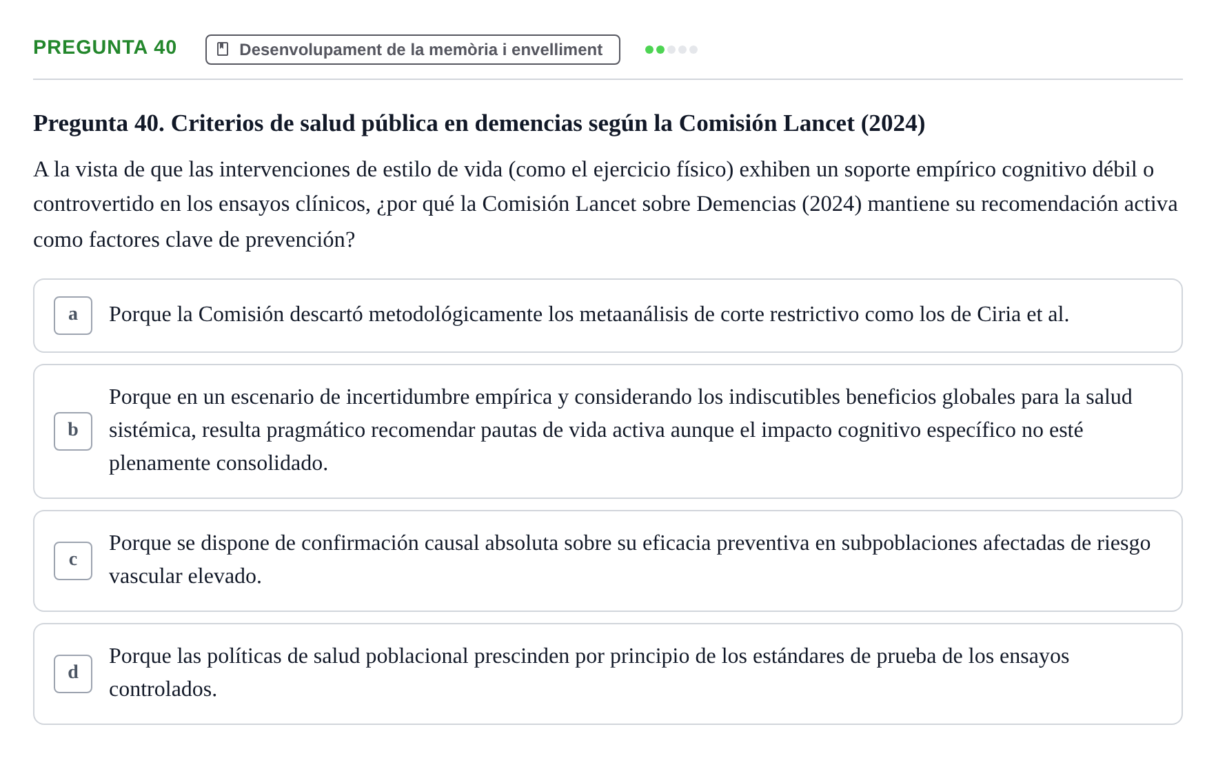 Enunciado: Pregunta 40 · Memoria I Representació UB 2008