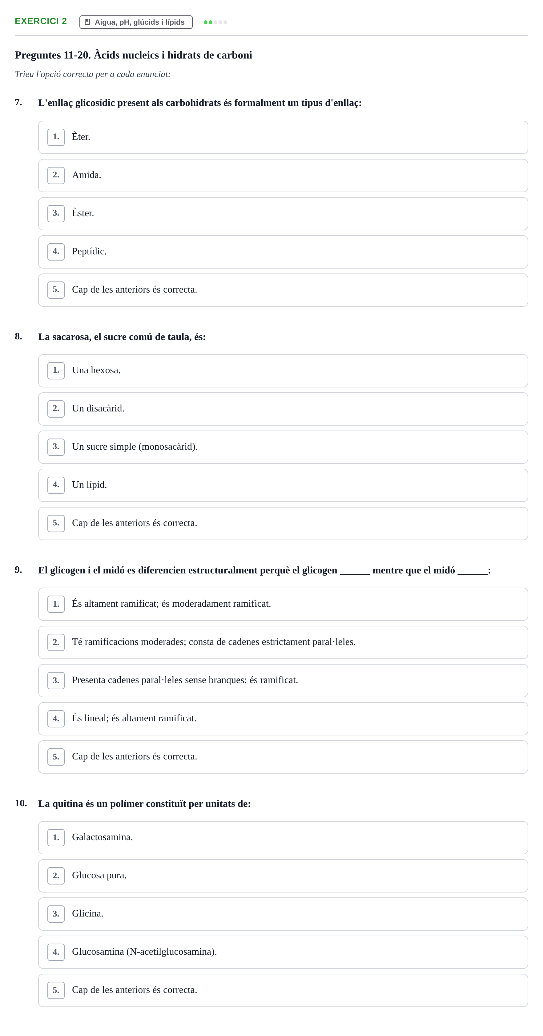 Enunciado: Ejercicio 2 - Aigua, pH, glúcids i lípids · Biología UB 2025